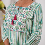 Green stripes cotton kurti