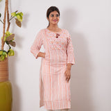 Peach stripes cotton kurti
