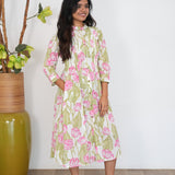 Pink tulips A-line cotton kurti