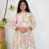 Pink tulips A-line cotton kurti