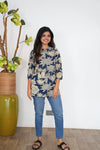 Royal blue dahlia cotton short kurti