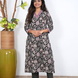 Black floral V neck cotton co-ords set