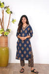 Bright blue V neck cotton co-ords