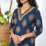 Bright blue V neck cotton co-ords
