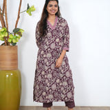 Burgundy V neck cotton co-ords set