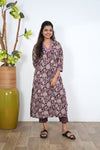 Burgundy V neck cotton co-ords set