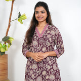 Burgundy V neck cotton co-ords set