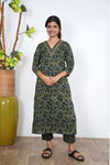 Olive green V neck cotton co-ords set
