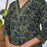 Olive green V neck cotton co-ords set