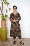 Black V neck cotton co-ords set