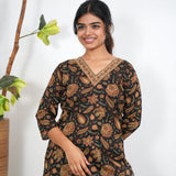 Black V neck cotton co-ords set