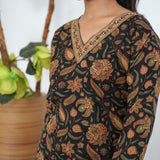 Black V neck cotton co-ords set