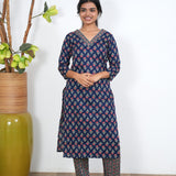 Navy blue and red floral cotton co-ords set