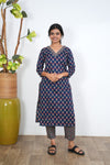 Navy blue and red floral cotton co-ords set