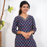 Navy blue and red floral cotton co-ords set
