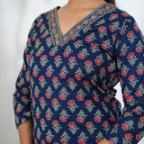 Navy blue and red floral cotton co-ords set