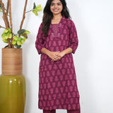 Plum V neck cotton co-ords