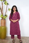 Plum V neck cotton co-ords