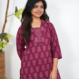 Plum V neck cotton co-ords