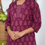 Plum V neck cotton co-ords
