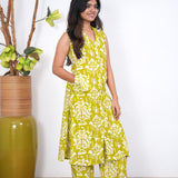Lime green geometric cotton co-ords set(attached sleeves)