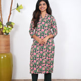 Peacock blue tulips angrakha cotton co-ords set