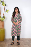 Peacock blue tulips angrakha cotton co-ords set