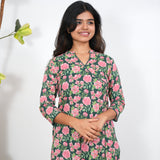 Peacock blue tulips angrakha cotton co-ords set