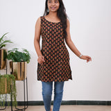 Black floral cotton tunic