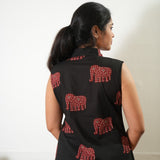 Ira cotton v neck gathered dress-Black elephant(attached sleeves)