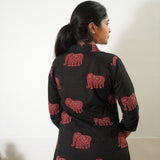 Ira cotton v neck gathered dress- Black elephant