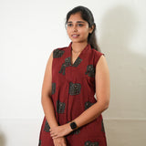 Ira cotton v neck gathered dress-Red elephant(attached sleeves)