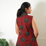 Ira cotton v neck gathered dress-Red elephant(attached sleeves)