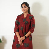 Ira cotton v neck gathered dress- Red elephant