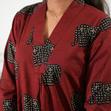 Ira cotton v neck gathered dress- Red elephant