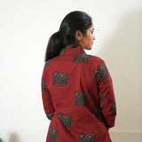 Ira cotton v neck gathered dress- Red elephant