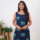 Royal blue elephant cotton tunic