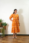 Tangerine balloon sleeved cotton midi dress