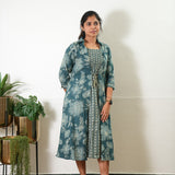 Peacock blue overcoat cotton midi dress