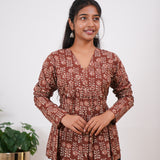 Brown full sleeve cotton short kurti