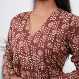Brown full sleeve cotton short kurti