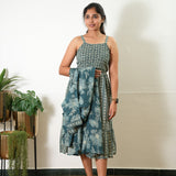 Peacock blue overcoat cotton midi dress