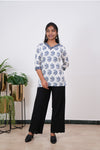 White and navy blue cotton short kurti