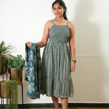 Peacock blue overcoat cotton midi dress