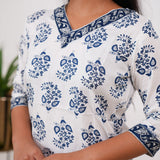 White and navy blue cotton short kurti