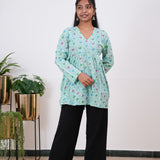 Sky blue peplum cotton short kurti