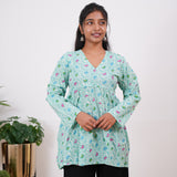 Sky blue peplum cotton short kurti