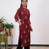 Red and black pintex cotton kurti
