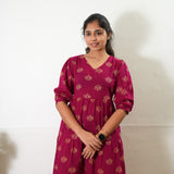 Ruby red Balloon sleeved cotton midi dress