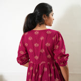 Ruby red Balloon sleeved cotton midi dress